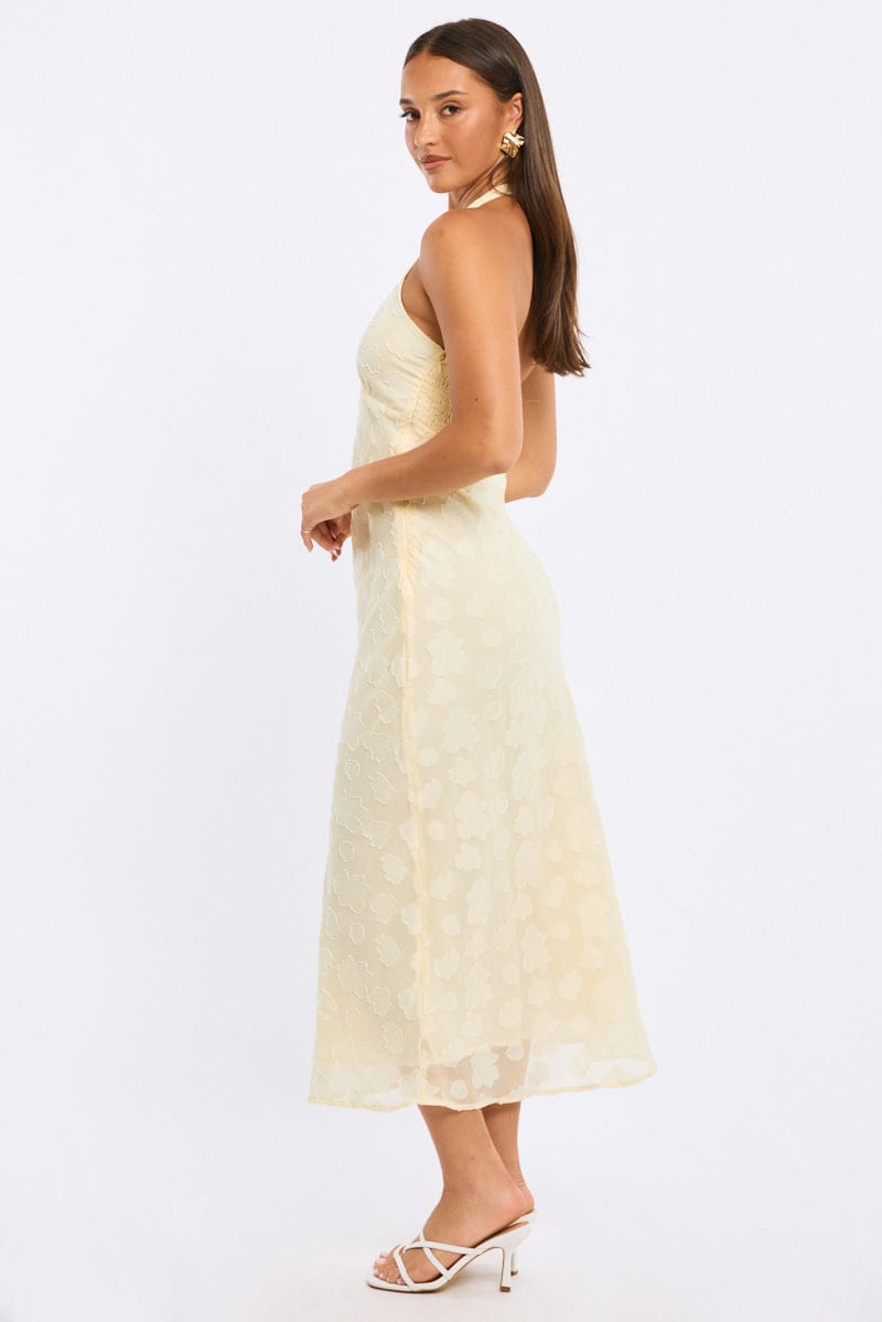 Yellow Midi Dress Halter Neck for Ally Fashion