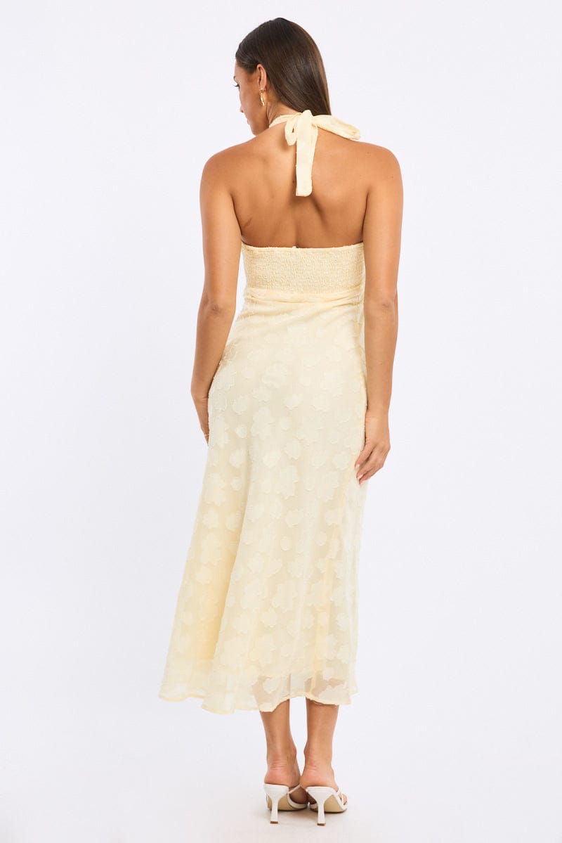 Yellow Midi Dress Halter Neck for Ally Fashion