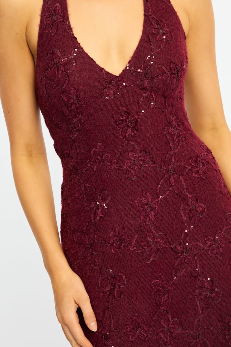 Red Midi Dress Halter Neck for Ally Fashion