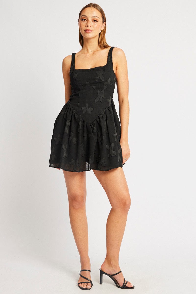 Black Fit And Flare Dress Mini Burn Out for Ally Fashion