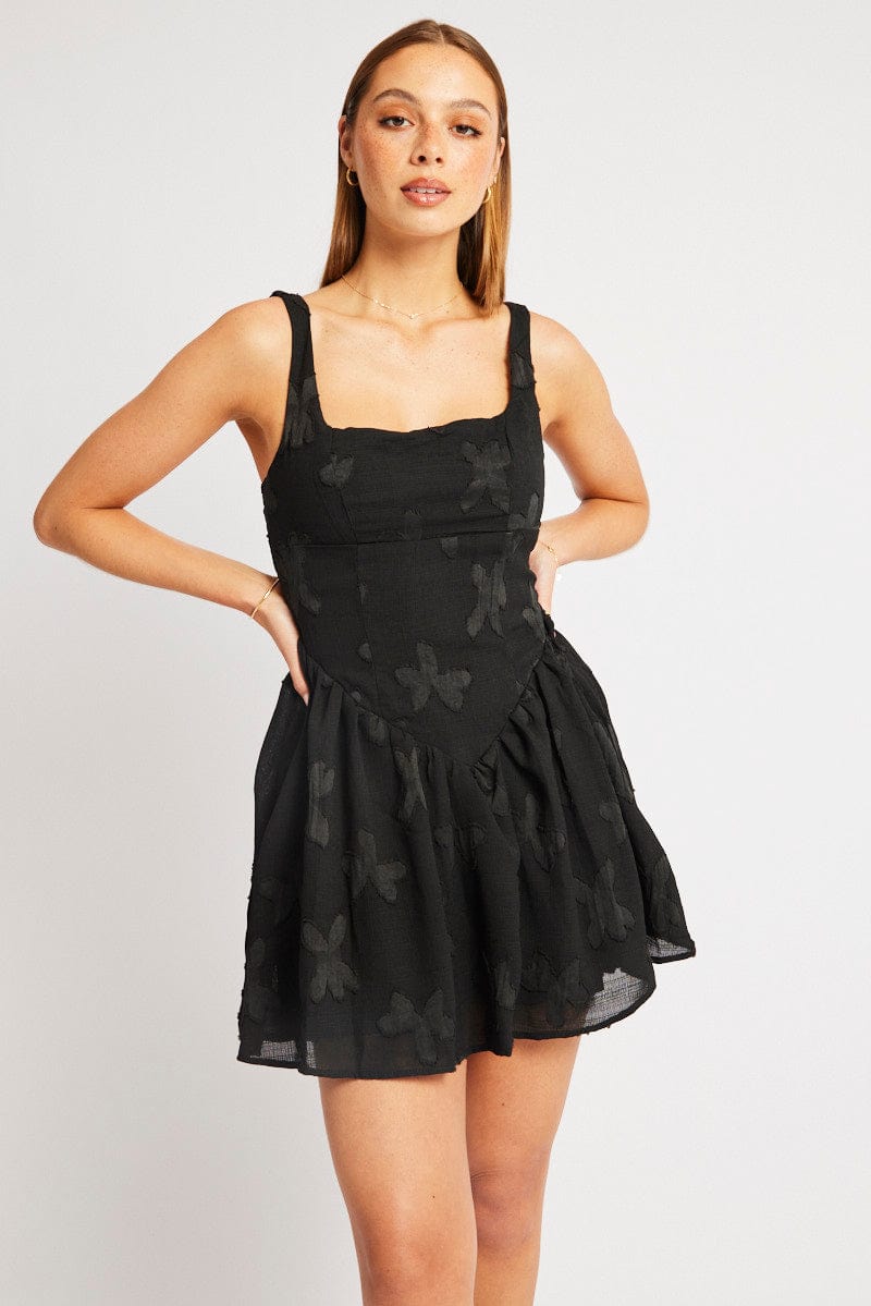 Black Fit And Flare Dress Mini Burn Out for Ally Fashion