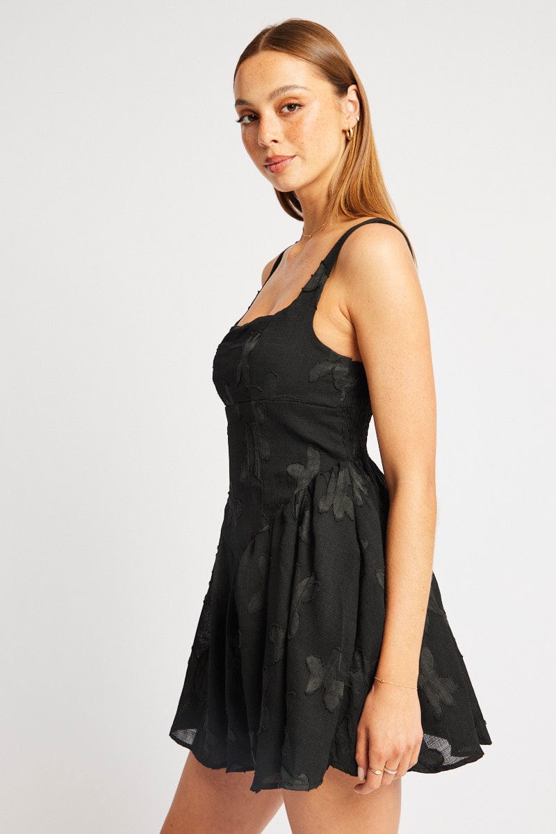 Black Fit And Flare Dress Mini Burn Out for Ally Fashion