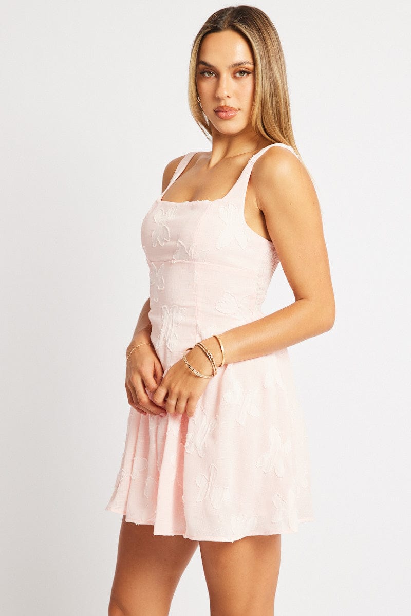 Pink Fit And Flare Dress Mini Burn Out for Ally Fashion