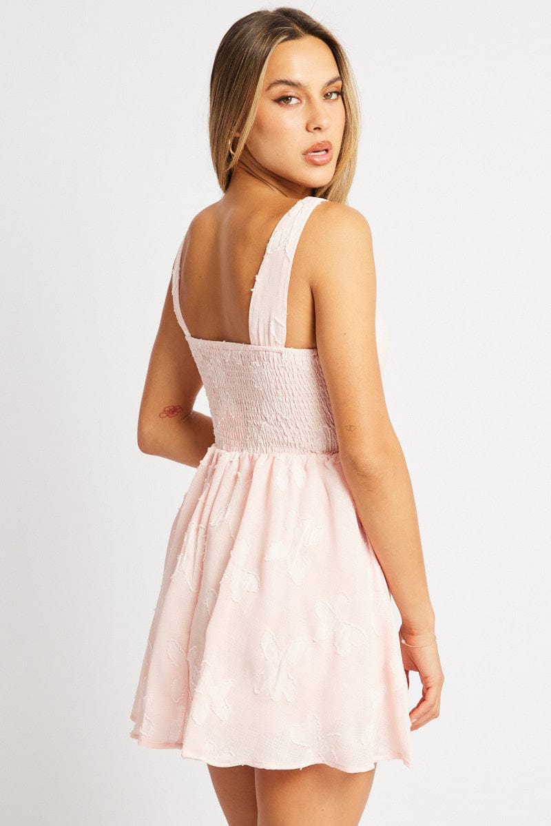 Pink Fit And Flare Dress Mini Burn Out for Ally Fashion