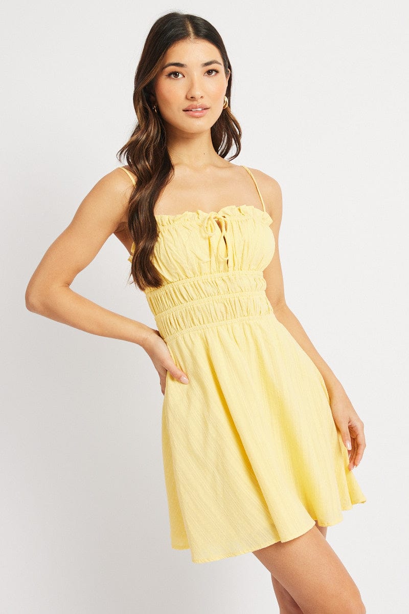 Yellow Fit And Flare Dress Mini for Ally Fashion