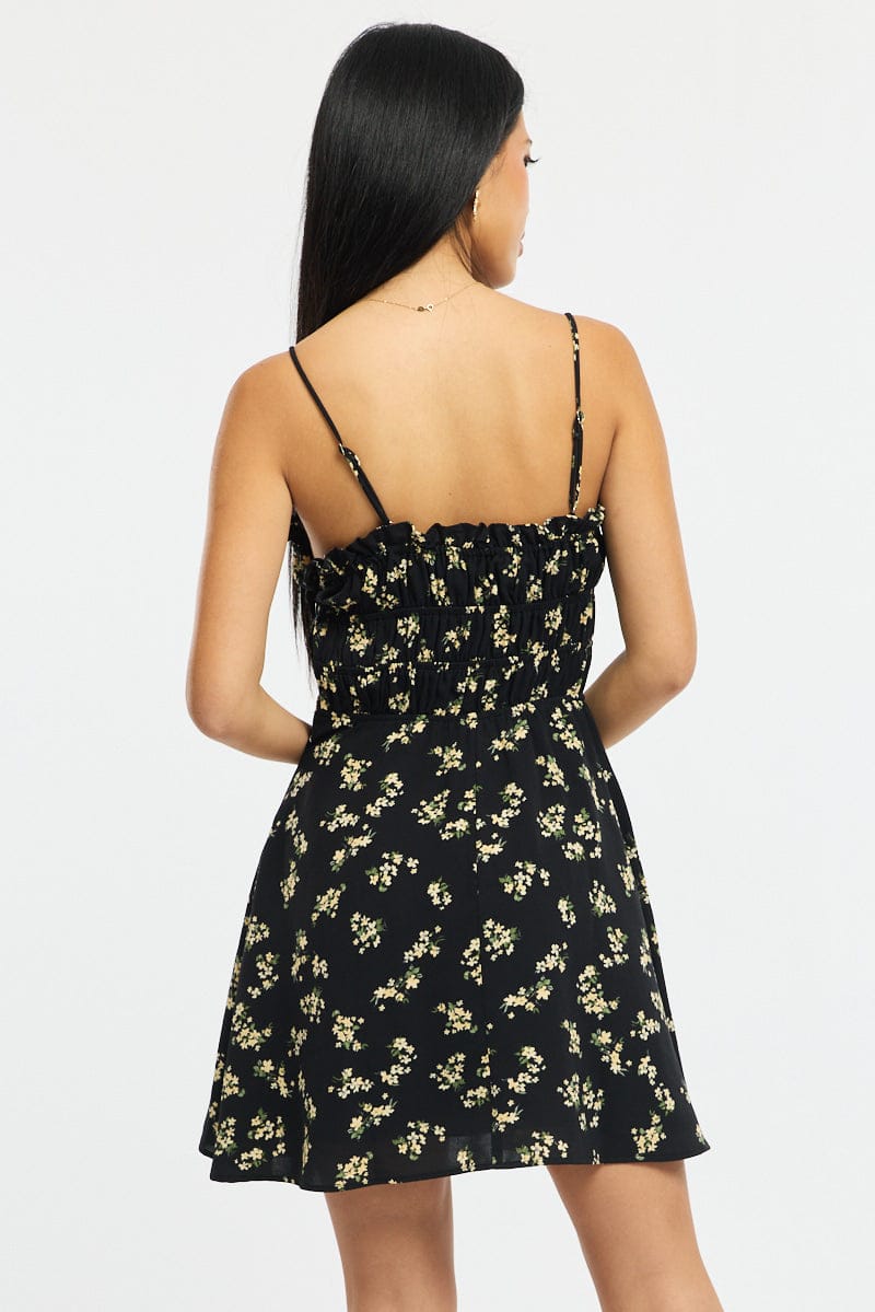 Black Ditsy Fit And Flare Dress Mini for Ally Fashion