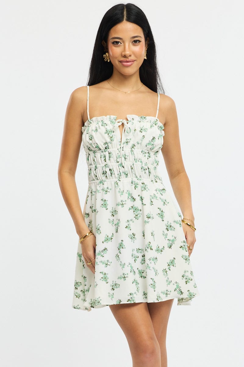Green Ditsy Fit And Flare Dress Mini for Ally Fashion