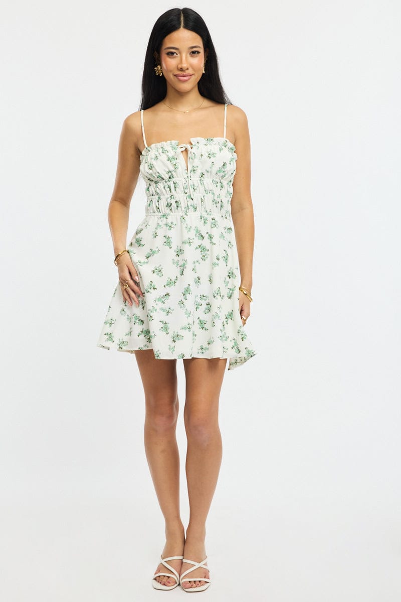 Green Ditsy Fit And Flare Dress Mini for Ally Fashion
