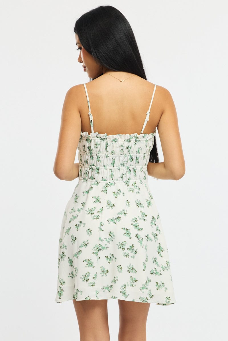 Green Ditsy Fit And Flare Dress Mini for Ally Fashion