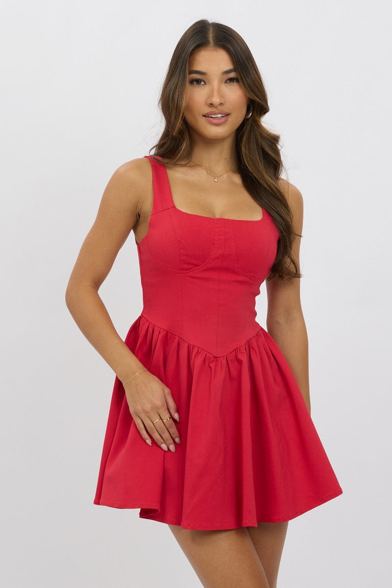 Red Fit And Flare Dress Mini for Ally Fashion