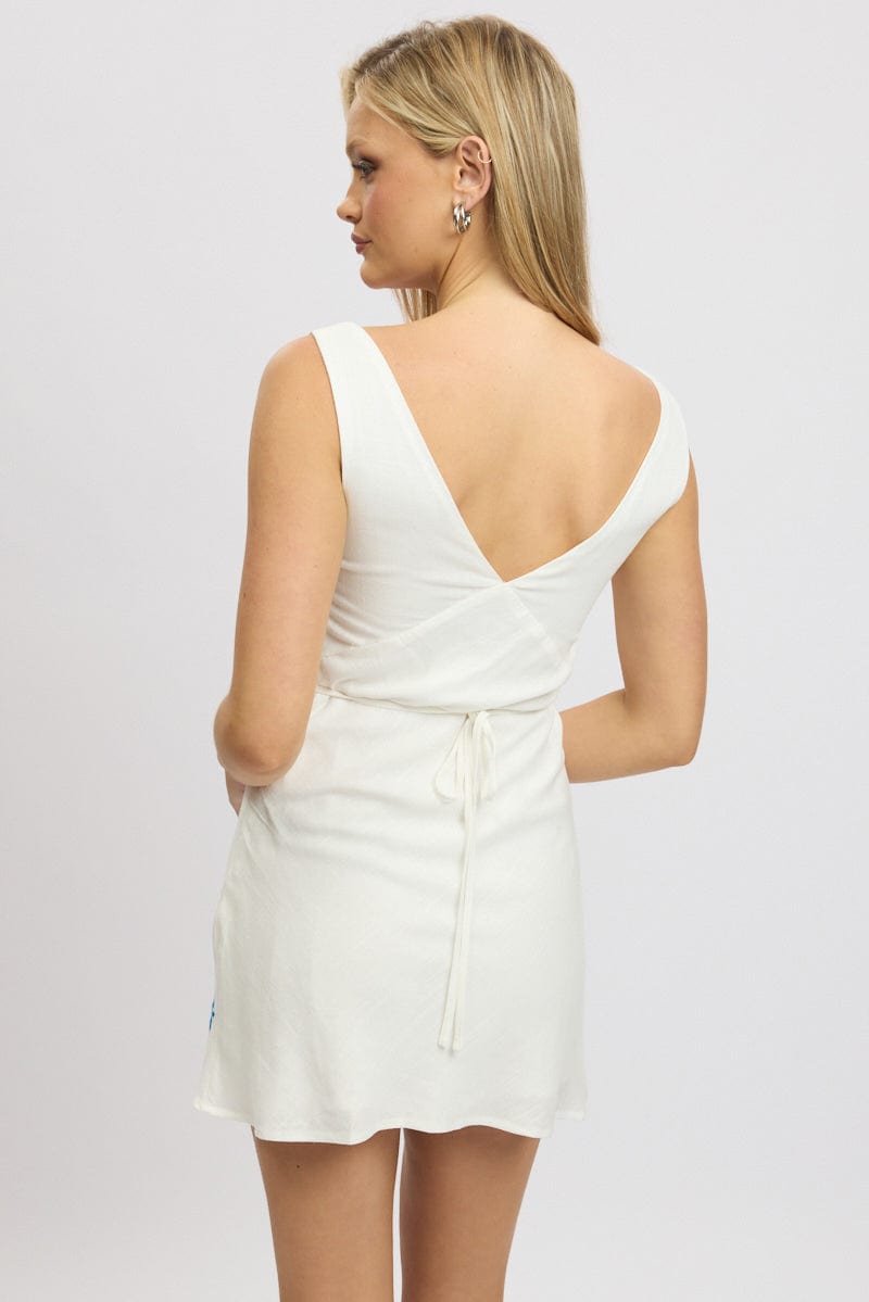 White Mini Dress V Neck Embroidery | Ally Fashion White Mini Dress V Neck Embroidery | Ally Fashion