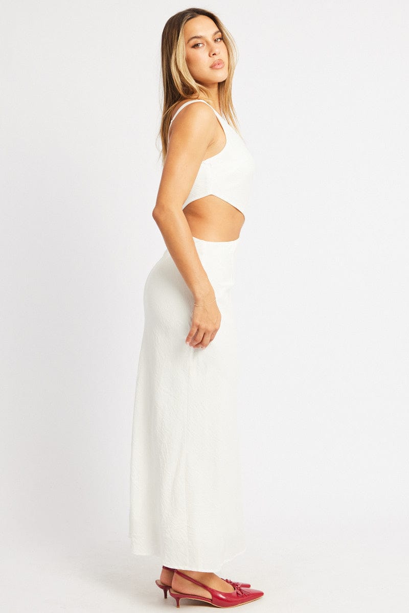 White Maxi Dress Cut Out Detail for Ally Fashion