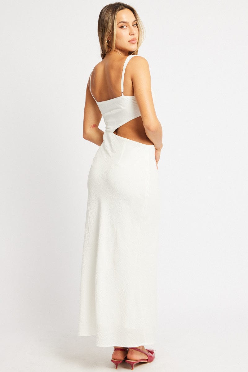 White Maxi Dress Cut Out Detail for Ally Fashion