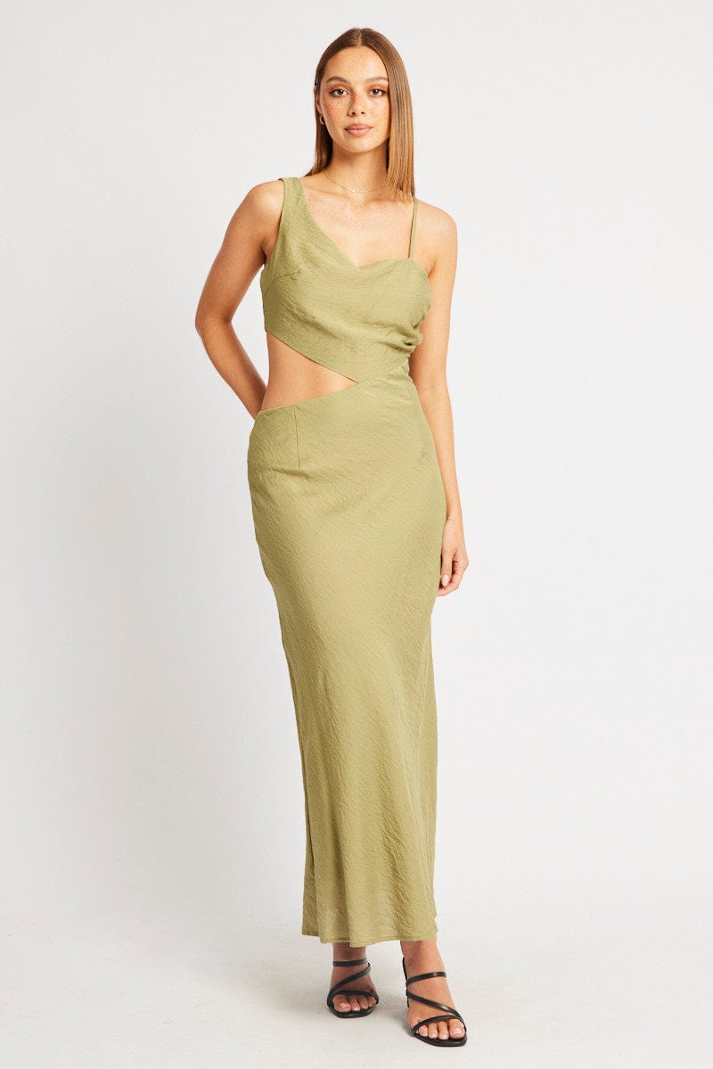 Green Maxi Dress Cut Out Detail for Ally Fashion