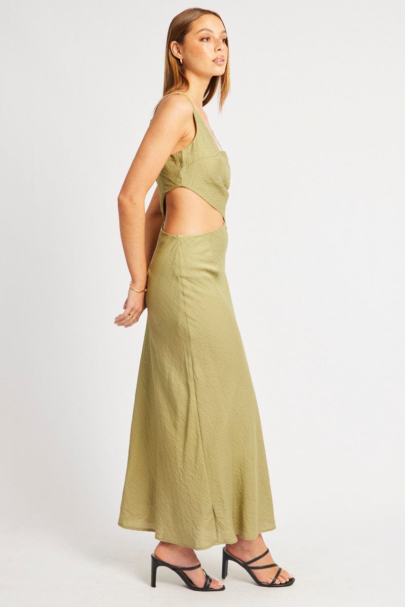 Green Maxi Dress Cut Out Detail for Ally Fashion