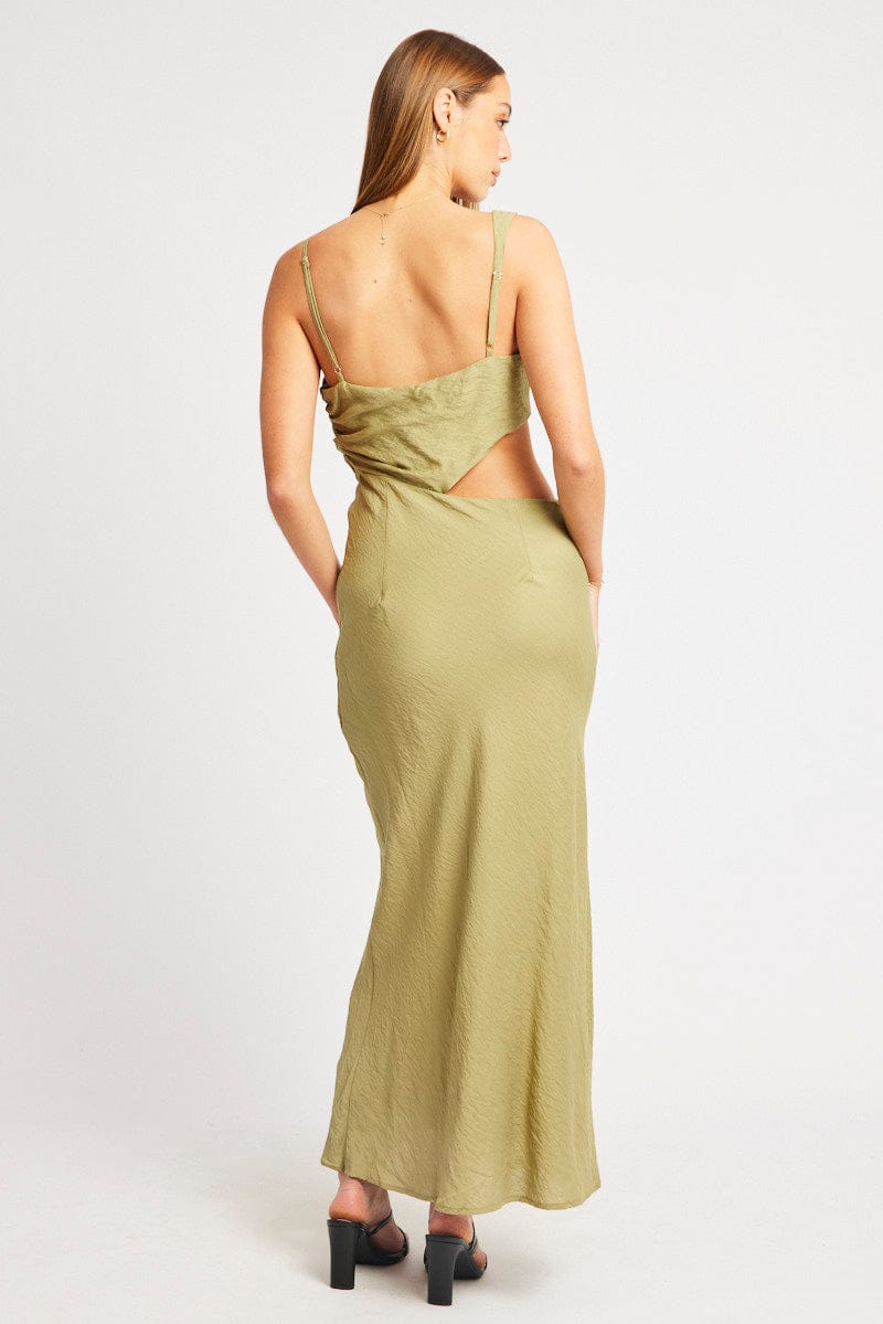 Green Maxi Dress Cut Out Detail for Ally Fashion