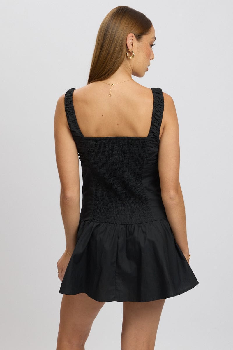 Black Mini Dress Drop Waist Poplin | Ally Fashion Black Mini Dress Drop Waist Poplin | Ally Fashion