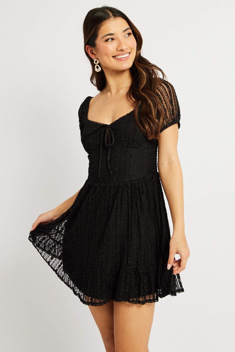 Black Fit And Flare Dress Mini Lace for Ally Fashion