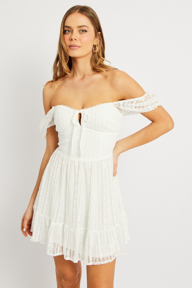 White Fit And Flare Dress Mini Lace for Ally Fashion