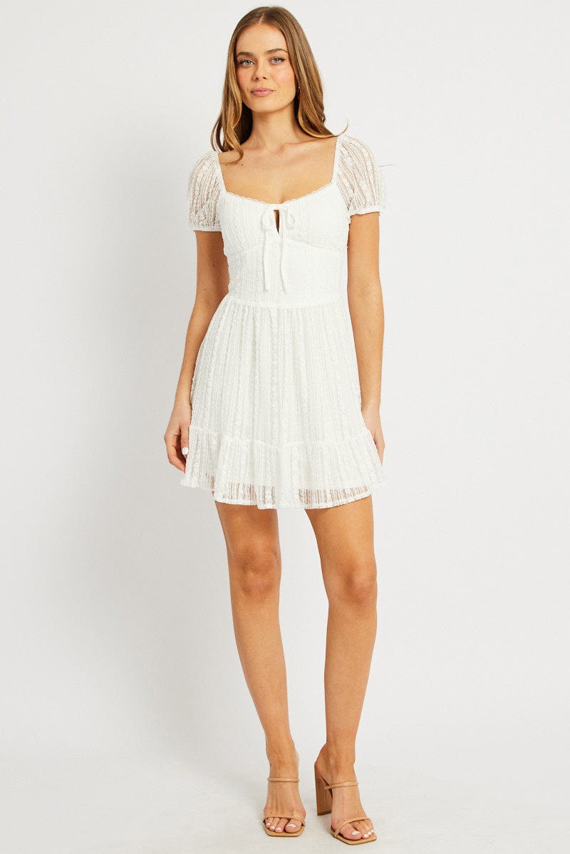 White Fit And Flare Dress Mini Lace for Ally Fashion