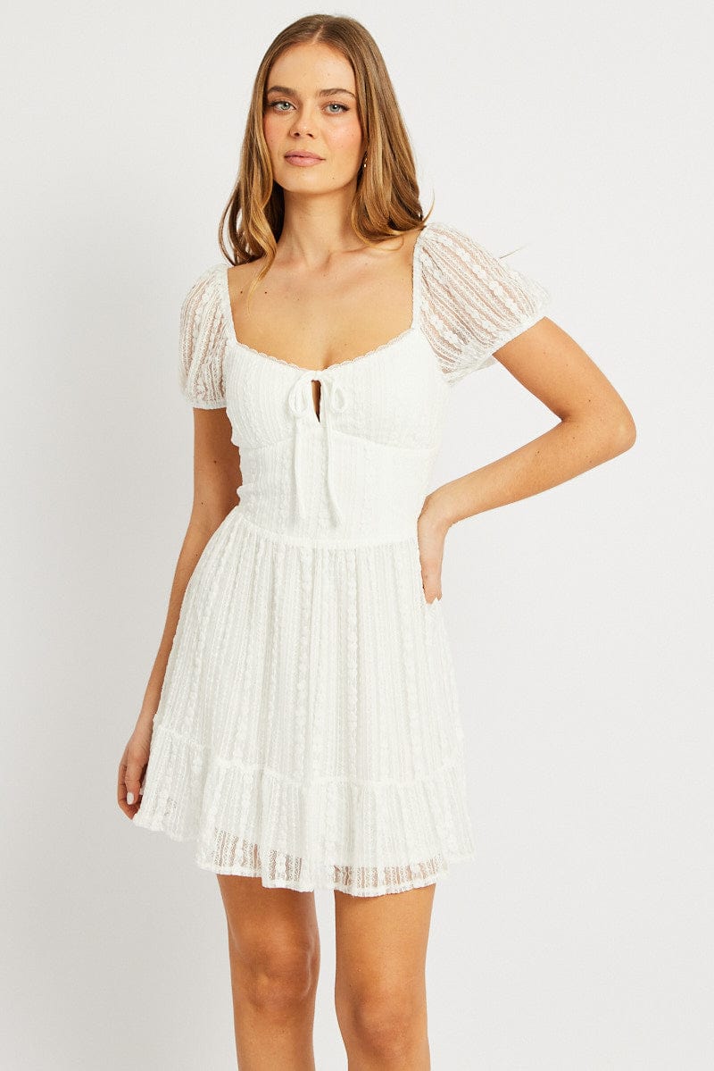 White Fit And Flare Dress Mini Lace for Ally Fashion