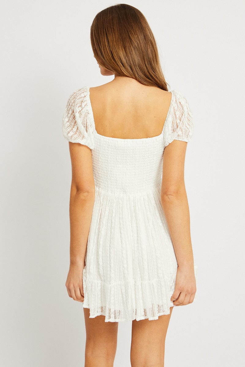 White Fit And Flare Dress Mini Lace for Ally Fashion