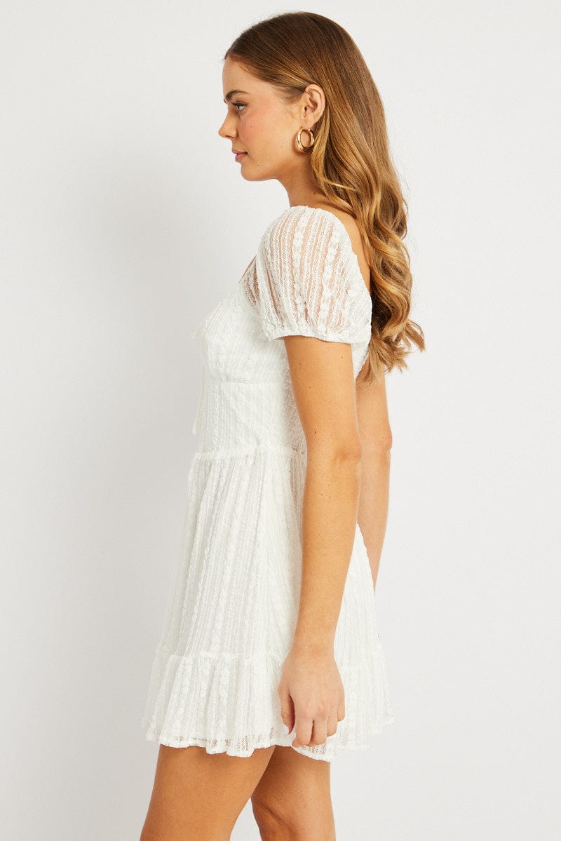 White Fit And Flare Dress Mini Lace for Ally Fashion