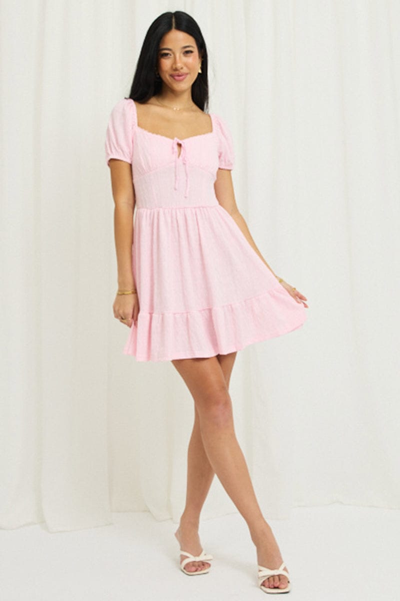 Pink Fit-and-Flare Dress Mini Lace from Ally Fashion