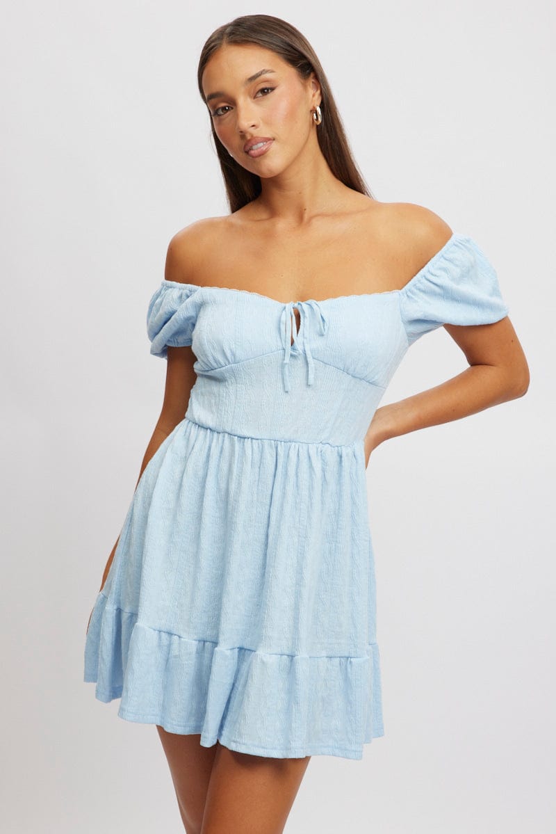 Blue Fit-and-Flare Dress Mini Lace from Ally Fashion
