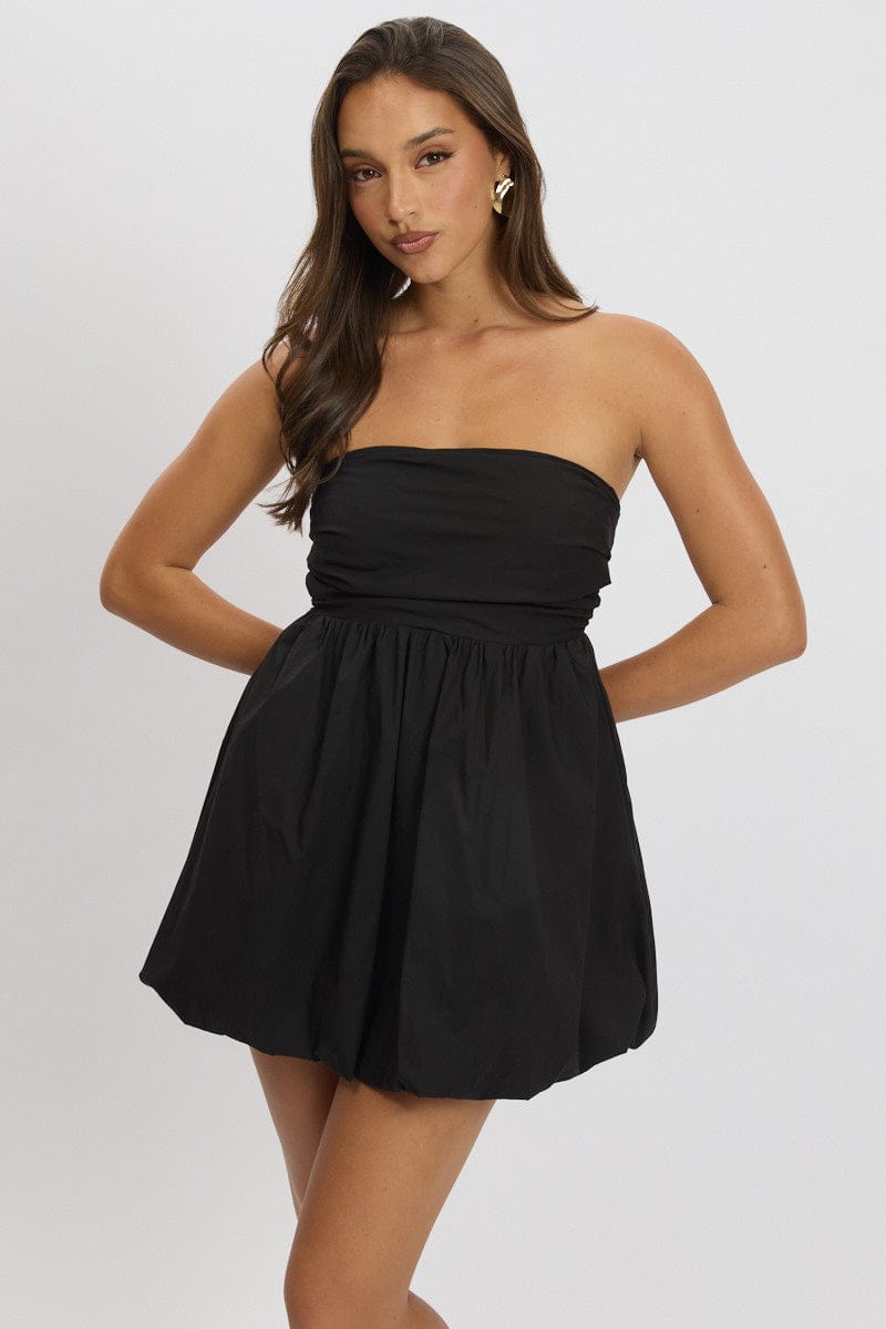 Black Bubble Mini Dress Strapless for Ally Fashion