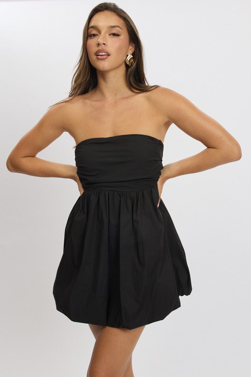 Black Bubble Mini Dress Strapless for Ally Fashion