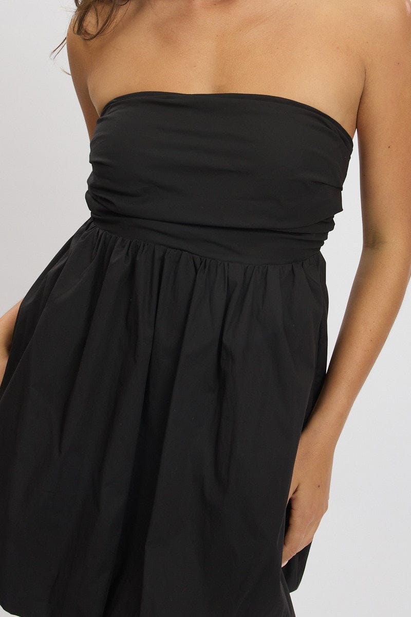 Black Bubble Mini Dress Strapless for Ally Fashion