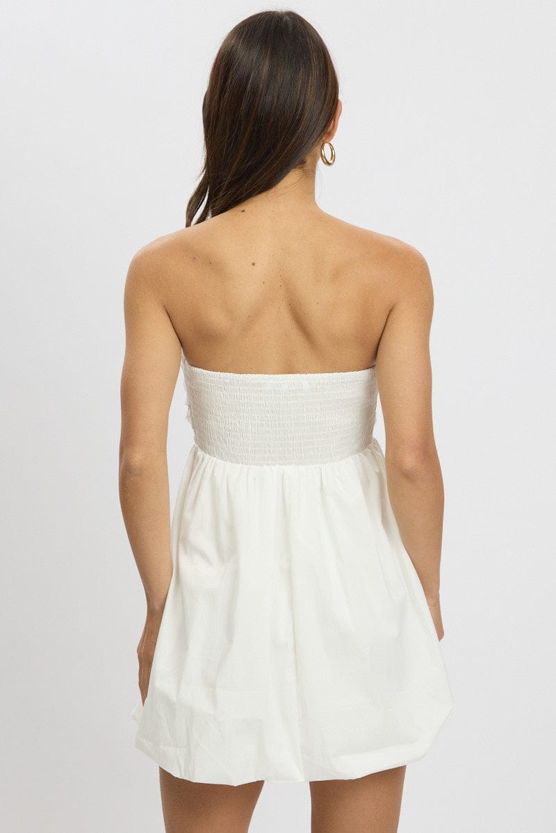 White Bubble Mini Dress Strapless for Ally Fashion