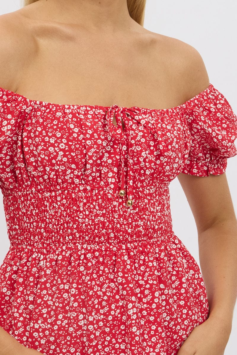 Red Ditsy Fit And Flare Dress Mini for Ally Fashion