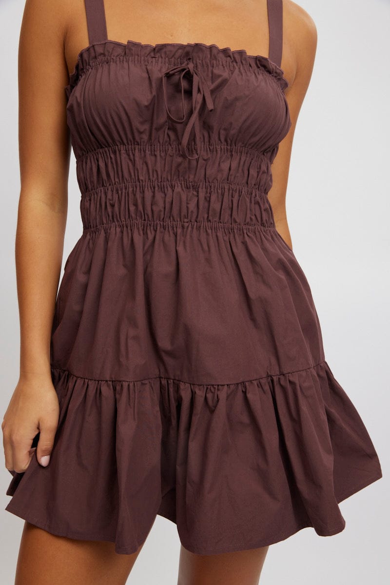 Brown Fit And Flare Dress Mini Poplin | Ally Fashion Brown Fit And Flare Dress Mini Poplin | Ally Fashion
