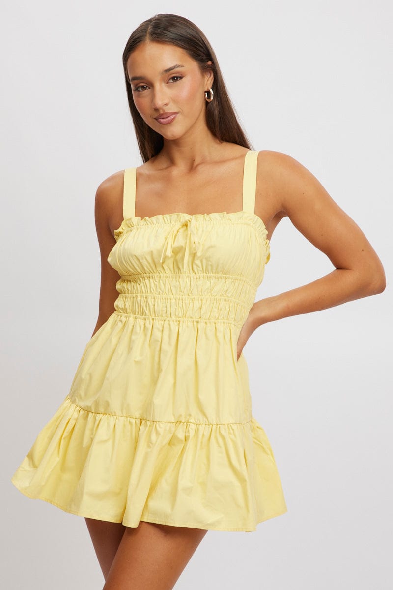 Yellow Fit And Flare Dress Mini Poplin for Ally Fashion