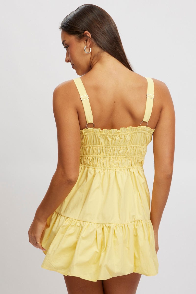 Yellow Fit And Flare Dress Mini Poplin for Ally Fashion