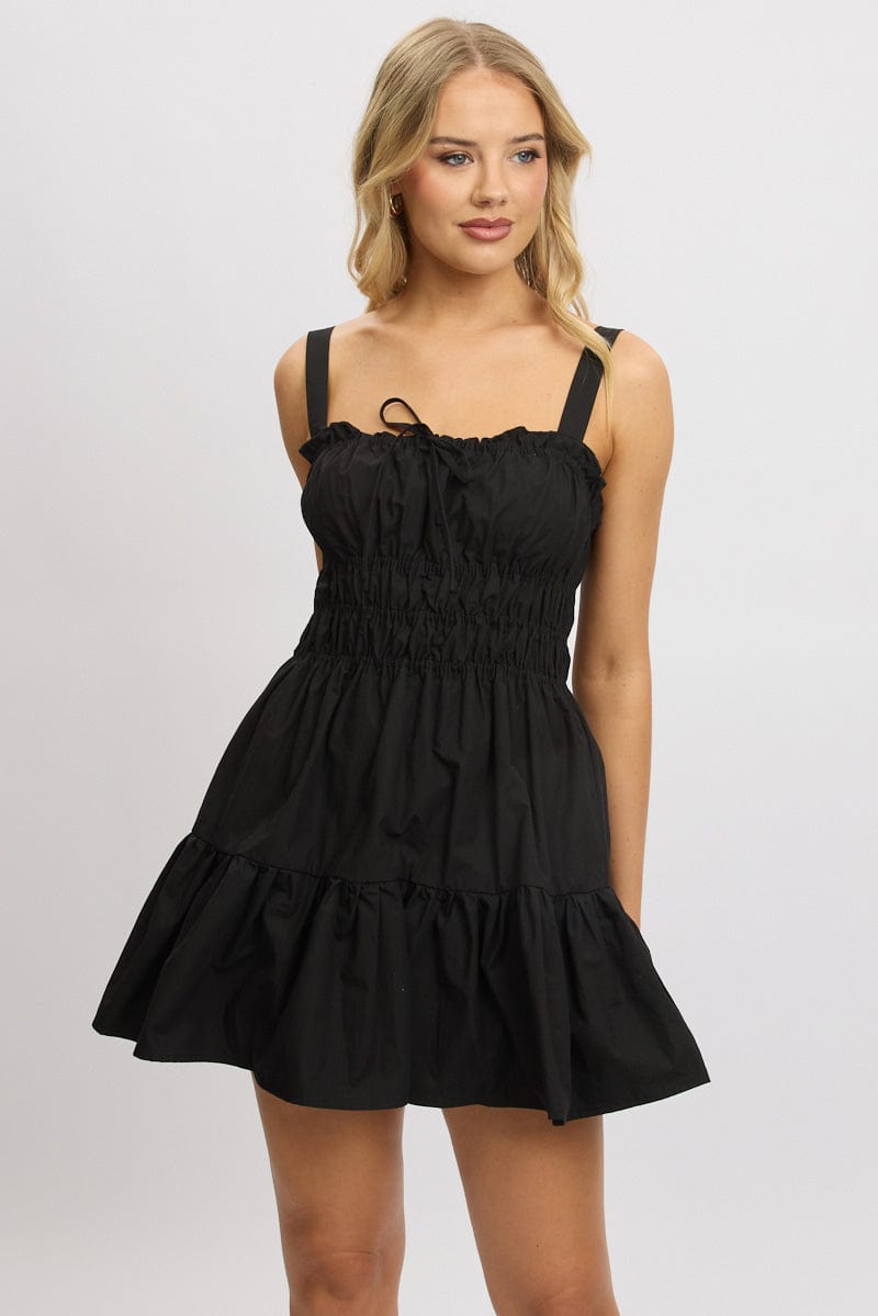 Black Fit And Flare Dress Mini Poplin for Ally Fashion