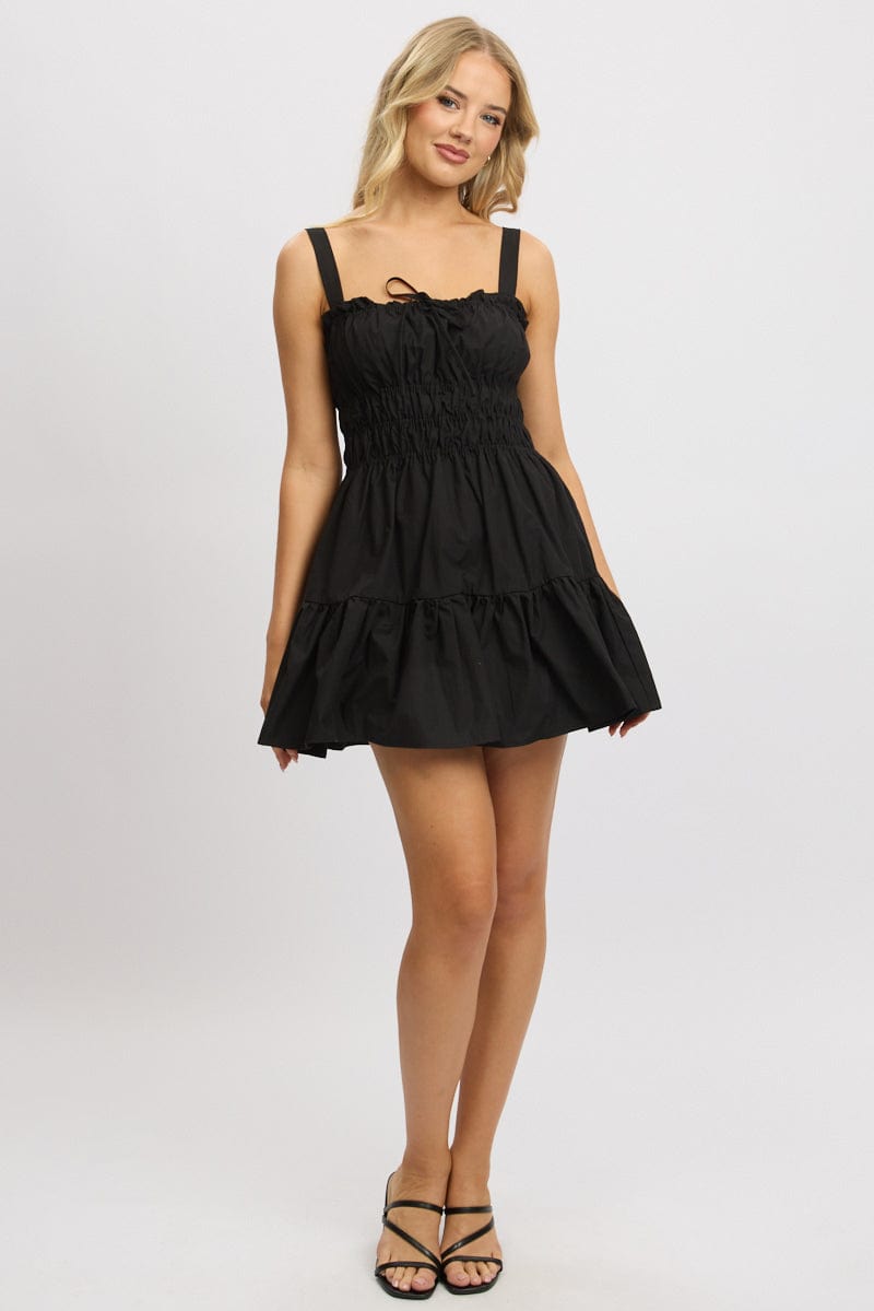 Black Fit And Flare Dress Mini Poplin for Ally Fashion