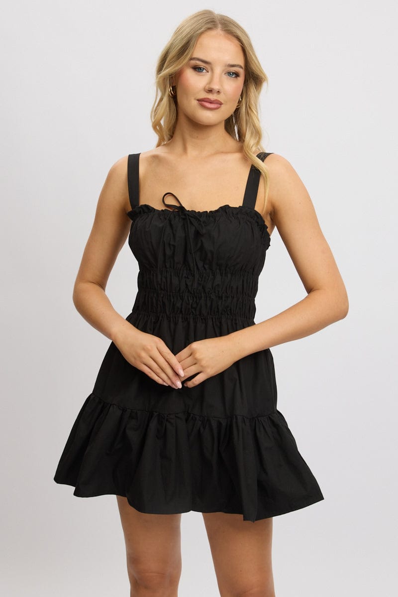 Black Fit And Flare Dress Mini Poplin for Ally Fashion