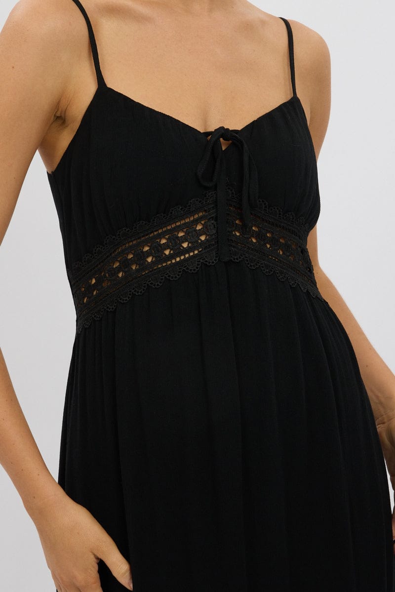 Black Maxi Dress Strappy Lace Trim | Ally Fashion Black Maxi Dress Strappy Lace Trim | Ally Fashion