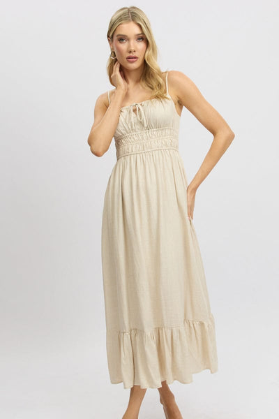 Beige Midi Dress Tiered Strappy | Ally Fashion