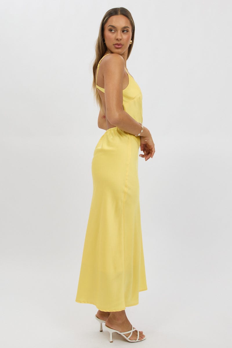 Yellow One Shoulder Dress Satin | Ally Fashion Yellow One Shoulder Dress Satin | Ally Fashion