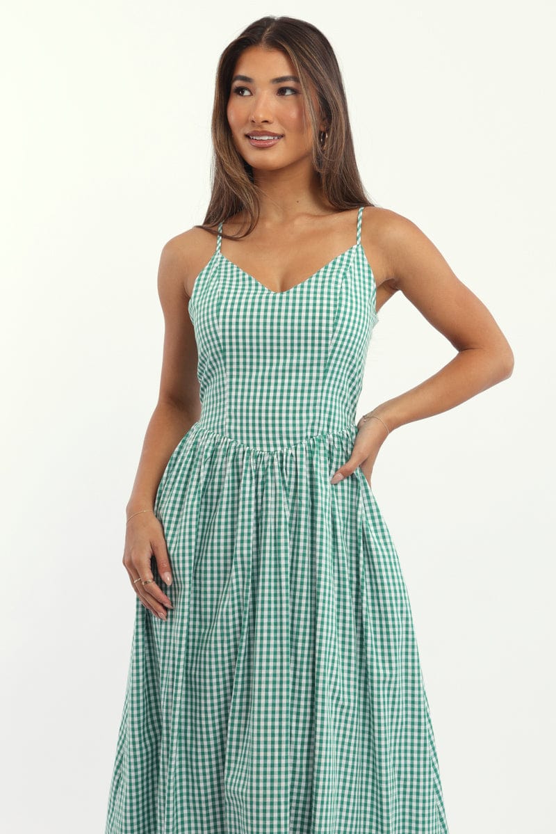 Green Check Maxi Dress Singlet | Ally Fashion Green Check Maxi Dress Singlet | Ally Fashion