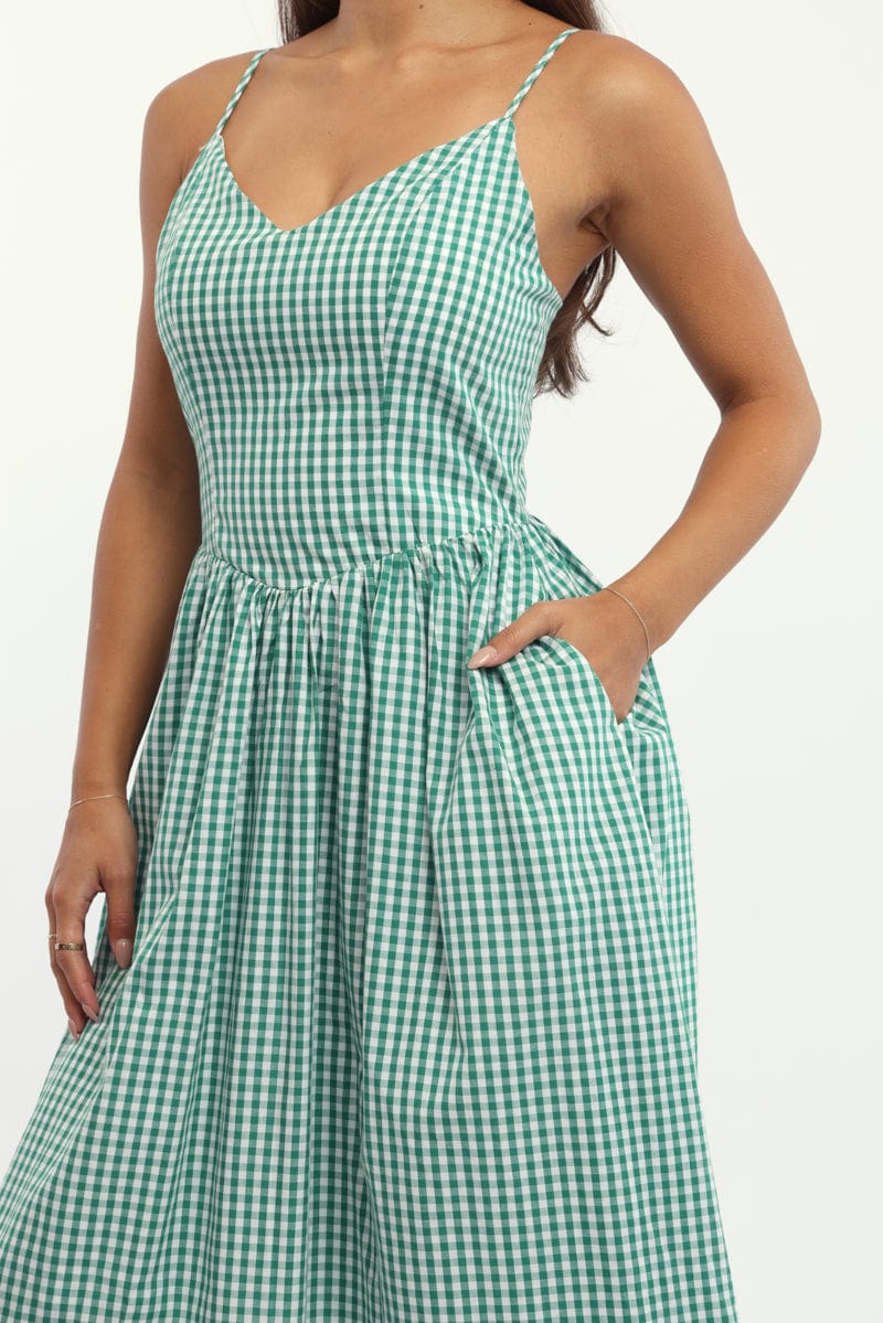 Green Check Maxi Dress Singlet | Ally Fashion Green Check Maxi Dress Singlet | Ally Fashion