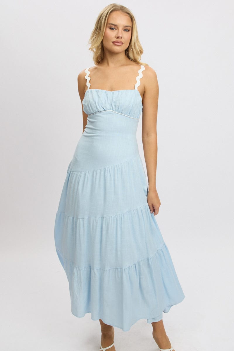 Blue Maxi Dress Tiered Ric Rac | Ally Fashion