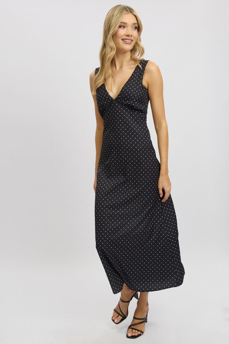 Black Polka Dot Maxi Dress V-neck Black Polka Dot Maxi Dress V-neck