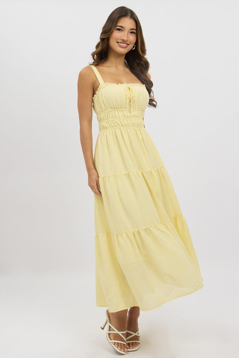 Yellow Maxi Dress Strappy Tiered for Ally Fashion