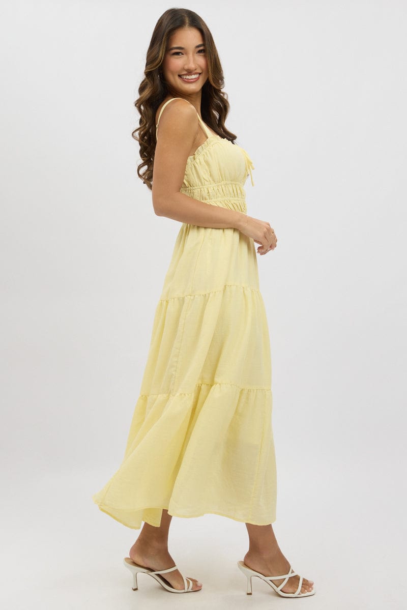 Yellow Maxi Dress Strappy Tiered for Ally Fashion