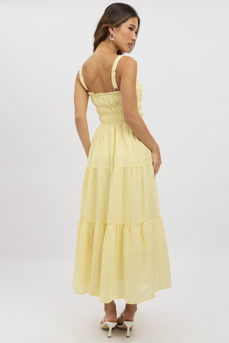 Yellow Maxi Dress Strappy Tiered for Ally Fashion